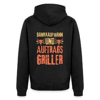 Bankkaufmann und Grillen - Unisex Premium Bio Zip Hoodie - Schwarz - Hinten - Nico (187cm)