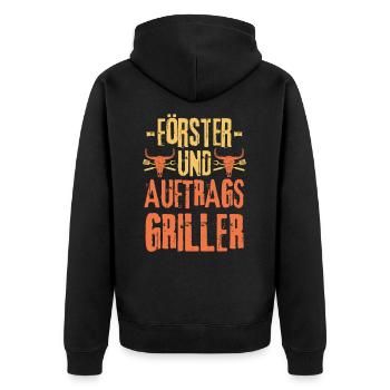 Förster und Grillen - Unisex Premium Bio Zip Hoodie - Schwarz - Hinten - Nico (187cm)