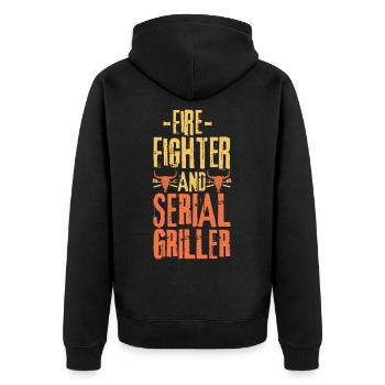 Feuerwehrmann und Seriengriller - Unisex Premium Bio Zip Hoodie - Schwarz - Hinten - Nico (187cm)