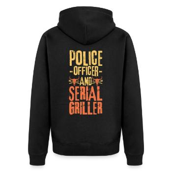 Polizist und Seriengriller - Unisex Premium Bio Zip Hoodie - Schwarz - Hinten - Nico (187cm)