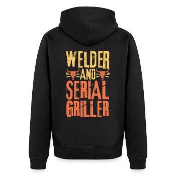 Schweißer und Seriengriller - Unisex Premium Bio Zip Hoodie - Schwarz - Hinten - Nico (187cm)