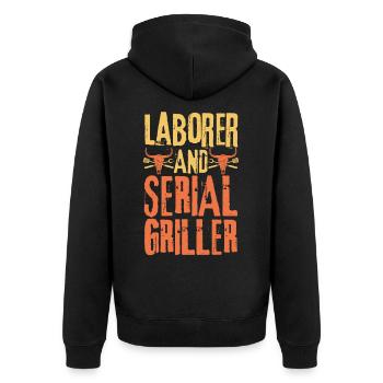 Laborer and Serial Griller - Unisex Premium Organic Zip Hoodie - black - Back - Nico (187cm)