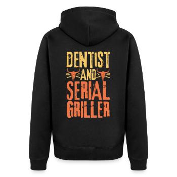Zahnarzt und Seriengriller - Unisex Premium Bio Zip Hoodie - Schwarz - Hinten - Nico (187cm)