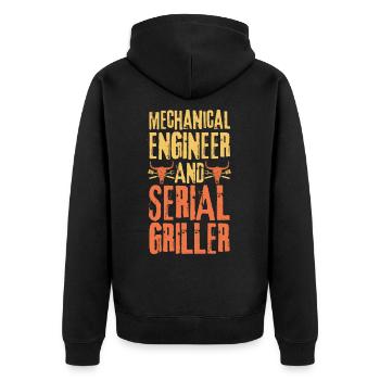 Maschinenbauingenieur und Seriengriller - Unisex Premium Bio Zip Hoodie - Schwarz - Hinten - Nico (187cm)