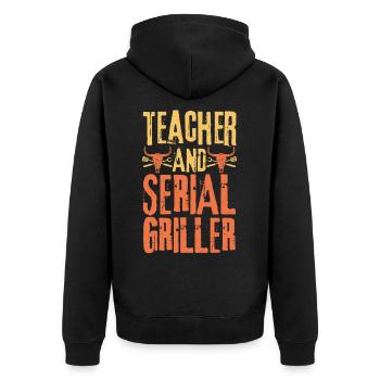 Lehrer und Seriengriller - Unisex Premium Bio Zip Hoodie - Schwarz - Hinten - Nico (187cm)