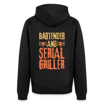 Barkeeper und Seriengriller - Unisex Premium Bio Zip Hoodie - Schwarz - Hinten - Nico (187cm)