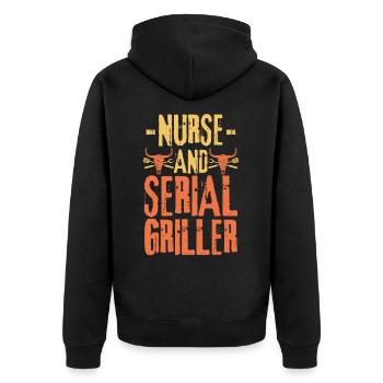 Krankenschwester und Seriengriller - Unisex Premium Bio Zip Hoodie - Schwarz - Hinten - Nico (187cm)