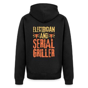 Elektriker und Seriengriller - Unisex Premium Bio Zip Hoodie - Schwarz - Hinten - Nico (187cm)