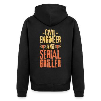 Bauingenieur und Seriengriller - Unisex Premium Bio Zip Hoodie - Schwarz - Hinten - Nico (187cm)