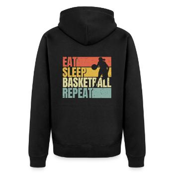 Essen Schlaf Basketball wiederholen - Unisex Premium Bio Zip Hoodie - Schwarz - Hinten - Nico (187cm)