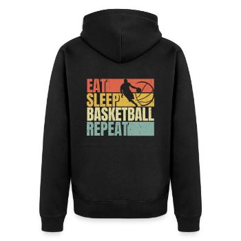 Essen Schlaf Basketball wiederholen - Unisex Premium Bio Zip Hoodie - Schwarz - Hinten - Nico (187cm)