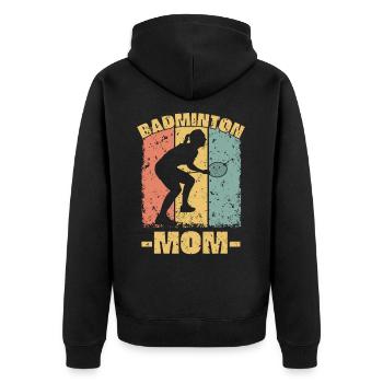 Badminton Mama - Unisex Premium Bio Zip Hoodie - Schwarz - Hinten - Nico (187cm)