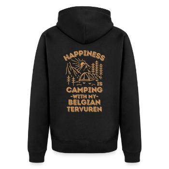 Camping with belgian-tervuren - Unisex Premium Organic Zip Hoodie - black - Back - Nico (187cm)