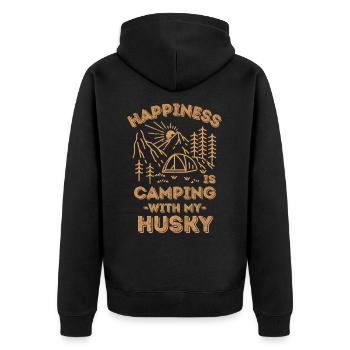 Camping mit Husky - Unisex Premium Bio Zip Hoodie - Schwarz - Hinten - Nico (187cm)