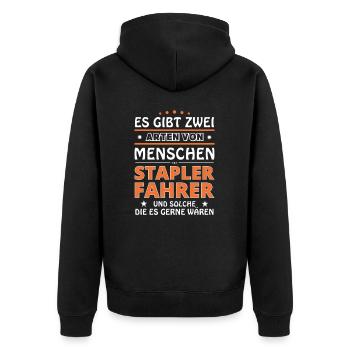 Staplerfahrer Geschenk - zwei Arten von... Design - Unisex Premium Bio Zip Hoodie - Schwarz - Hinten - Nico (187cm)
