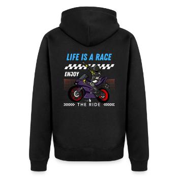 Life is a race, enjoy the ride - Unisex Premium Organic Zip Hoodie - black - Back - Nico (187cm)