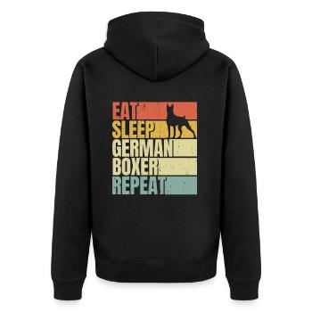 Essen schlafen Deutsch-Boxer Wiederholung - Unisex Premium Bio Zip Hoodie - Schwarz - Hinten - Nico (187cm)