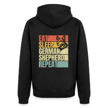 Essen, Schlafen, Deutscher Schäferhund, Wiederholung - Unisex Premium Bio Zip Hoodie - Schwarz - Hinten - Nico (187cm)
