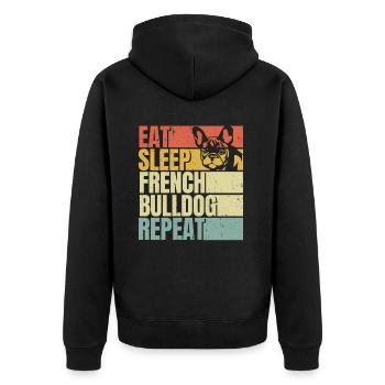 Manger dormir Bouledogue français répéter - Veste à capuche bio Premium Unisexe - noir - Dos - Nico (187cm)