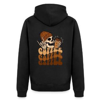 Kaffee und Totenkopf - Unisex Premium Bio Zip Hoodie - Schwarz - Hinten - Nico (187cm)