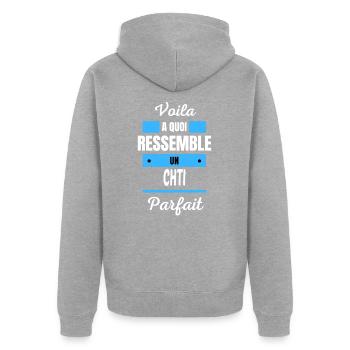 Voila a quoi ressemble un CHTI parfait - Veste à capuche bio Premium Unisexe - gris chiné - Dos - Nico (187cm)