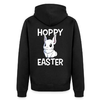 Hoppy Easter Süßer Osterhase Ostern Eiersuche - Unisex Premium Bio Zip Hoodie - Schwarz - Hinten - Nico (187cm)