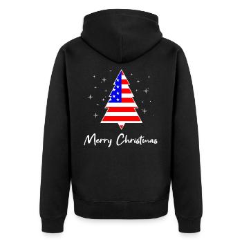 Frohe Weihnachten Weihnachtsbaum USA Flagge - Unisex Premium Bio Zip Hoodie - Schwarz - Hinten - Nico (187cm)