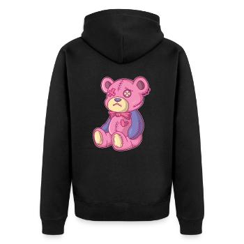 Kawaii Pastell Goth Teddybär Gothic Occult Voodoo - Unisex Premium Bio Zip Hoodie - Schwarz - Hinten - Nico (187cm)