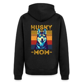 Husky mit sonnenbrille retro Husky mom - Unisex Premium Bio Zip Hoodie - Schwarz - Hinten - Nico (187cm)