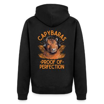 Capybara with headphones - Unisex Premium Organic Zip Hoodie - black - Back - Nico (187cm)