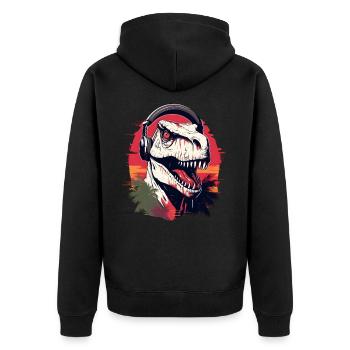 Dinosaur with headphones - Unisex Premium Organic Zip Hoodie - black - Back - Nico (187cm)