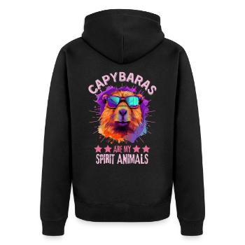 Capybara mit Sonnenbrille - Unisex Premium Bio Zip Hoodie - Schwarz - Hinten - Nico (187cm)