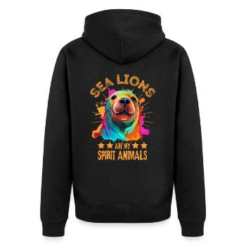 Lion de mer coloré, phoque, phoque - Veste à capuche bio Premium Unisexe - noir - Dos - Nico (187cm)
