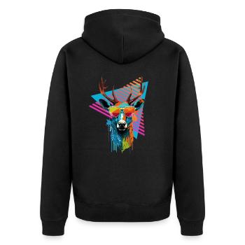 Deer with sunglasses 80s style - Unisex Premium Organic Zip Hoodie - black - Back - Nico (187cm)