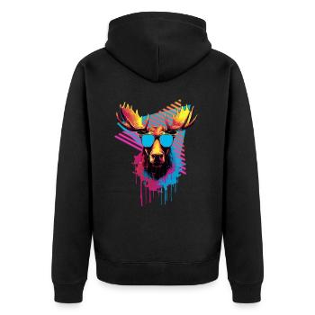 Moose with sunglasses 80s style - Unisex Premium Organic Zip Hoodie - black - Back - Nico (187cm)
