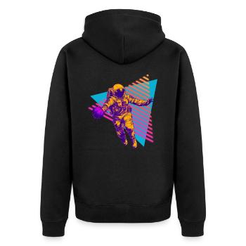 Basketball Astronaut 80er 90er - Unisex Premium Bio Zip Hoodie - Schwarz - Hinten - Nico (187cm)