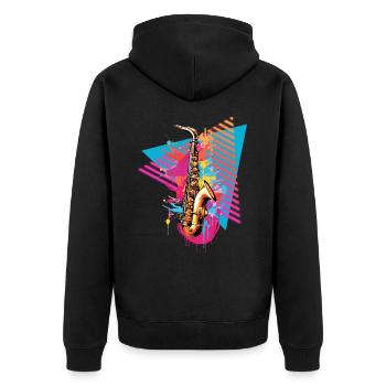 Saxophon 80er 90er Jahre - Unisex Premium Bio Zip Hoodie - Schwarz - Hinten - Nico (187cm)