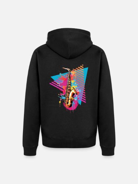Saxophone 80s 90s - Veste à capuche bio Premium Unisexe - noir