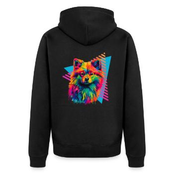Miniature Spitz 80s Style - Unisex Premium Organic Zip Hoodie - black - Back - Nico (187cm)
