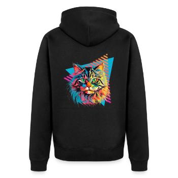 Siberian cat 80s style - Unisex Premium Organic Zip Hoodie - black - Back - Nico (187cm)