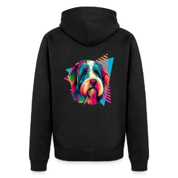 Bearded Collie 80s Style - Unisex Premium Organic Zip Hoodie - black - Back - Nico (187cm)