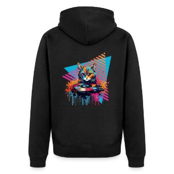 Katze Vinyl Schallplatte 80er Jahre Stil - Unisex Premium Bio Zip Hoodie - Schwarz - Hinten - Nico (187cm)