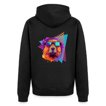 Capybara with sunglasses 80s style - Unisex Premium Organic Zip Hoodie - black - Back - Nico (187cm)
