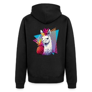 Llama with pineapple 80s style - Unisex Premium Organic Zip Hoodie - black - Back - Nico (187cm)