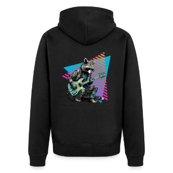 Raccoon with guitar 80s style - Unisex Premium Organic Zip Hoodie - black - Back - Nico (187cm)