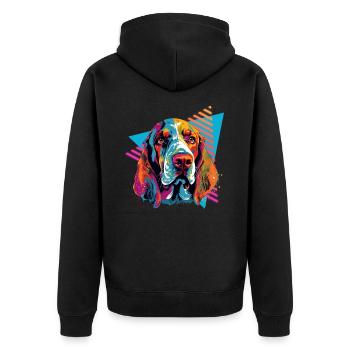 Basset Hound 80s Style - Unisex Premium Organic Zip Hoodie - black - Back - Nico (187cm)
