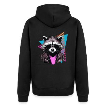 Raccoon with sunglasses 80s style - Unisex Premium Organic Zip Hoodie - black - Back - Nico (187cm)