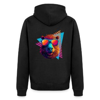 Capybara with sunglasses 80s style - Unisex Premium Organic Zip Hoodie - black - Back - Nico (187cm)