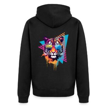 Tiger with sunglasses 80s style - Unisex Premium Organic Zip Hoodie - black - Back - Nico (187cm)