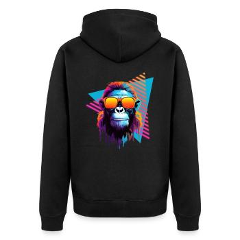 Chimpanzee with sunglasses 80s style - Unisex Premium Organic Zip Hoodie - black - Back - Nico (187cm)